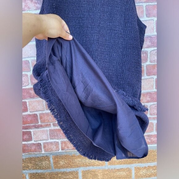 FRANCES VALENTINE Twiggy Fringe Dress Cotton Boucle Navy size 1 X - Picture 12 of 16